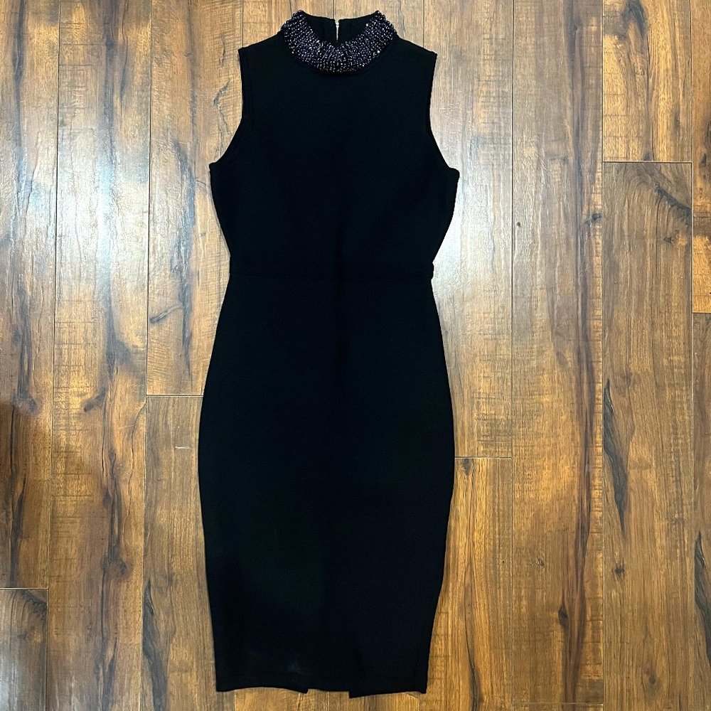 Milly Black Midi Dress with Embellished Collar